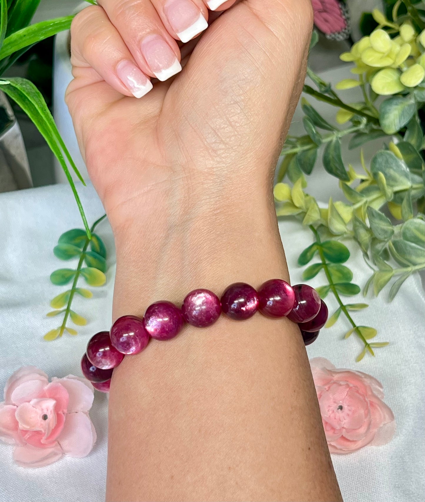 HQ Hot pink mica (lepidolite) bracelet LAST ONE! 12.4mm beads and fits wrist size 7”*