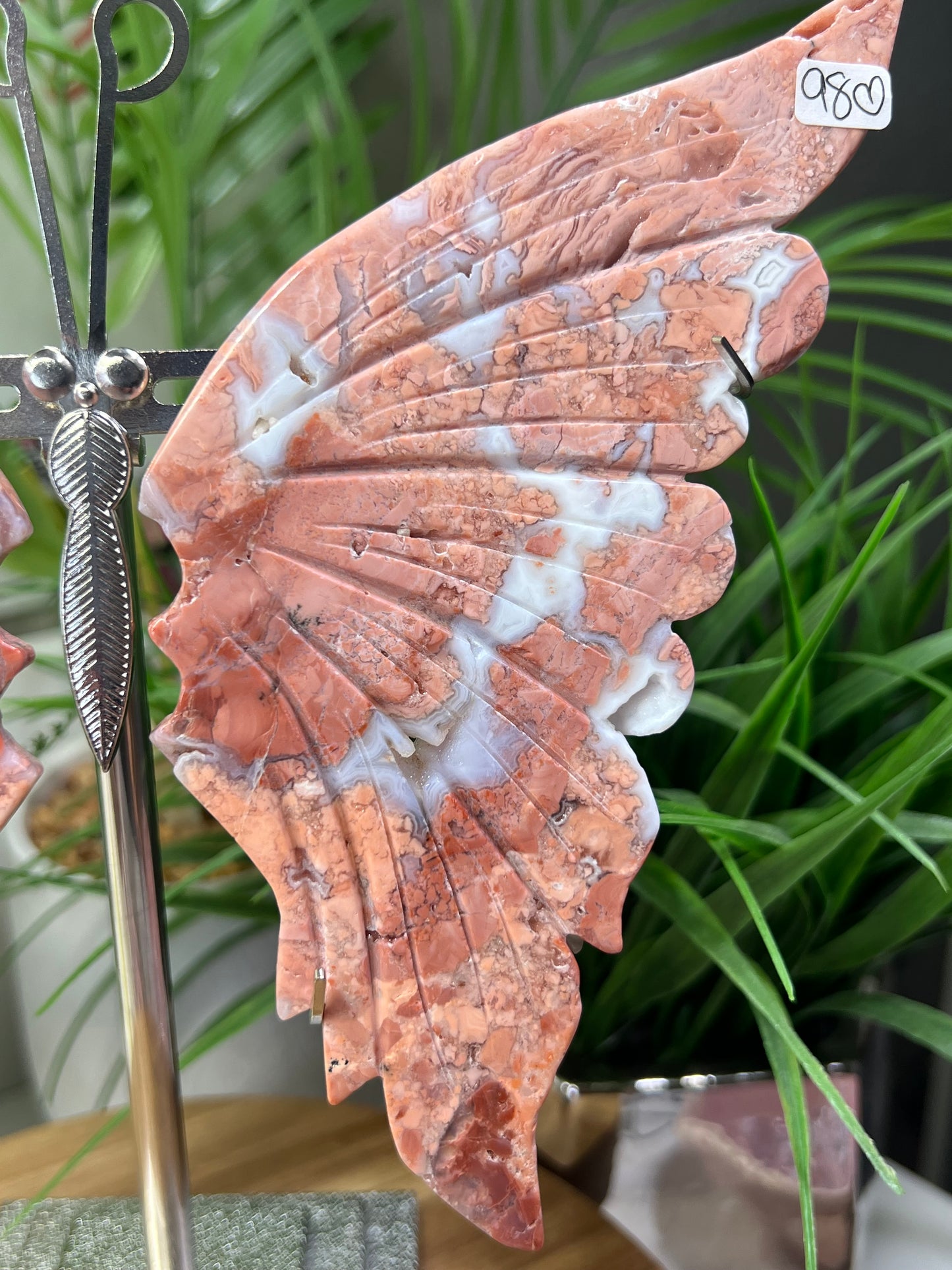 XL pink agate butterfly wings with stand included