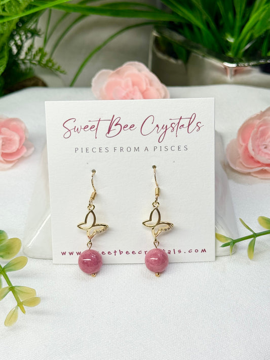 Rhodonite dangle earrings gold plated s925 sterling silver comes with silicone backs