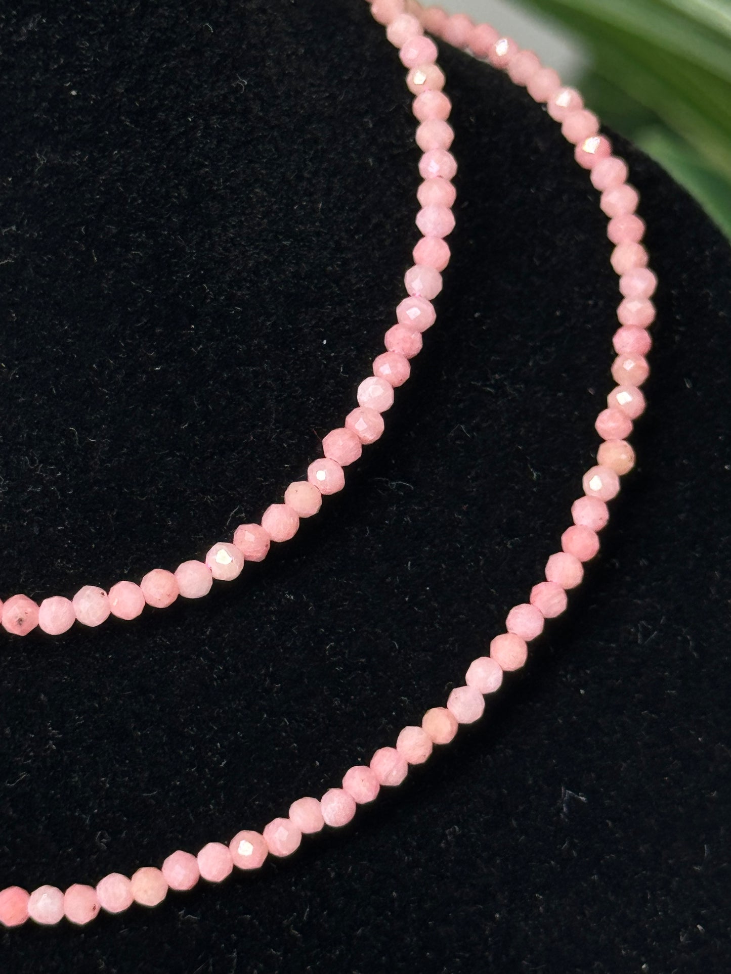 Pink opal faceted beaded necklace. Adjustable size 16-18.5” with silver plated copper chain