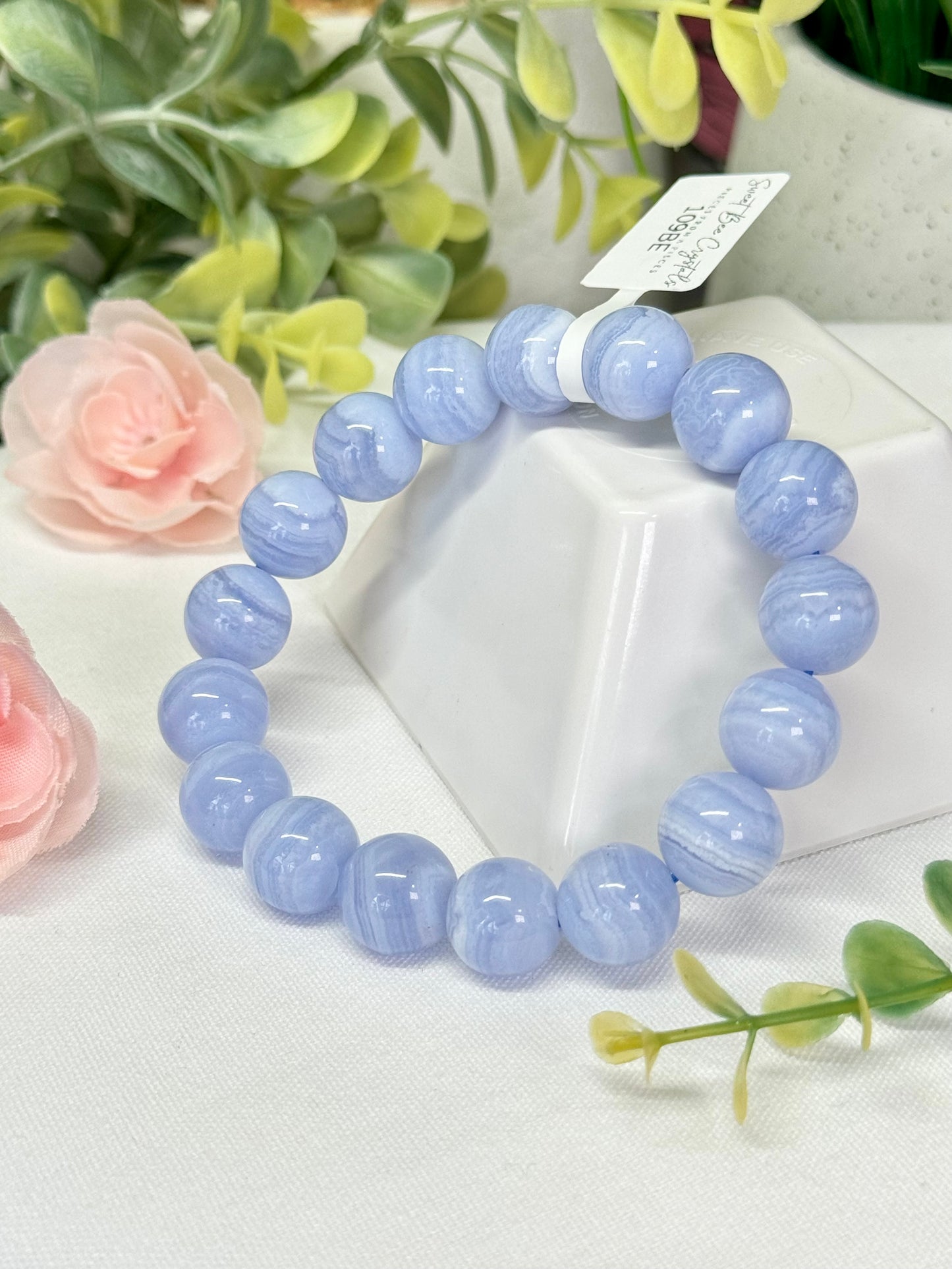 High quality blue lace agate bracelet. 12mm beads. Size 7” can be resized