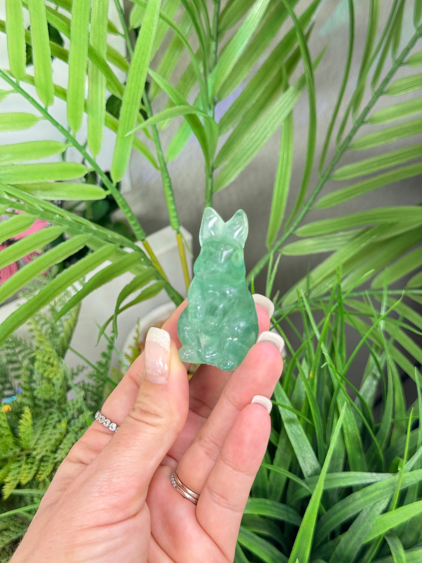 Green fluorite bunny carving