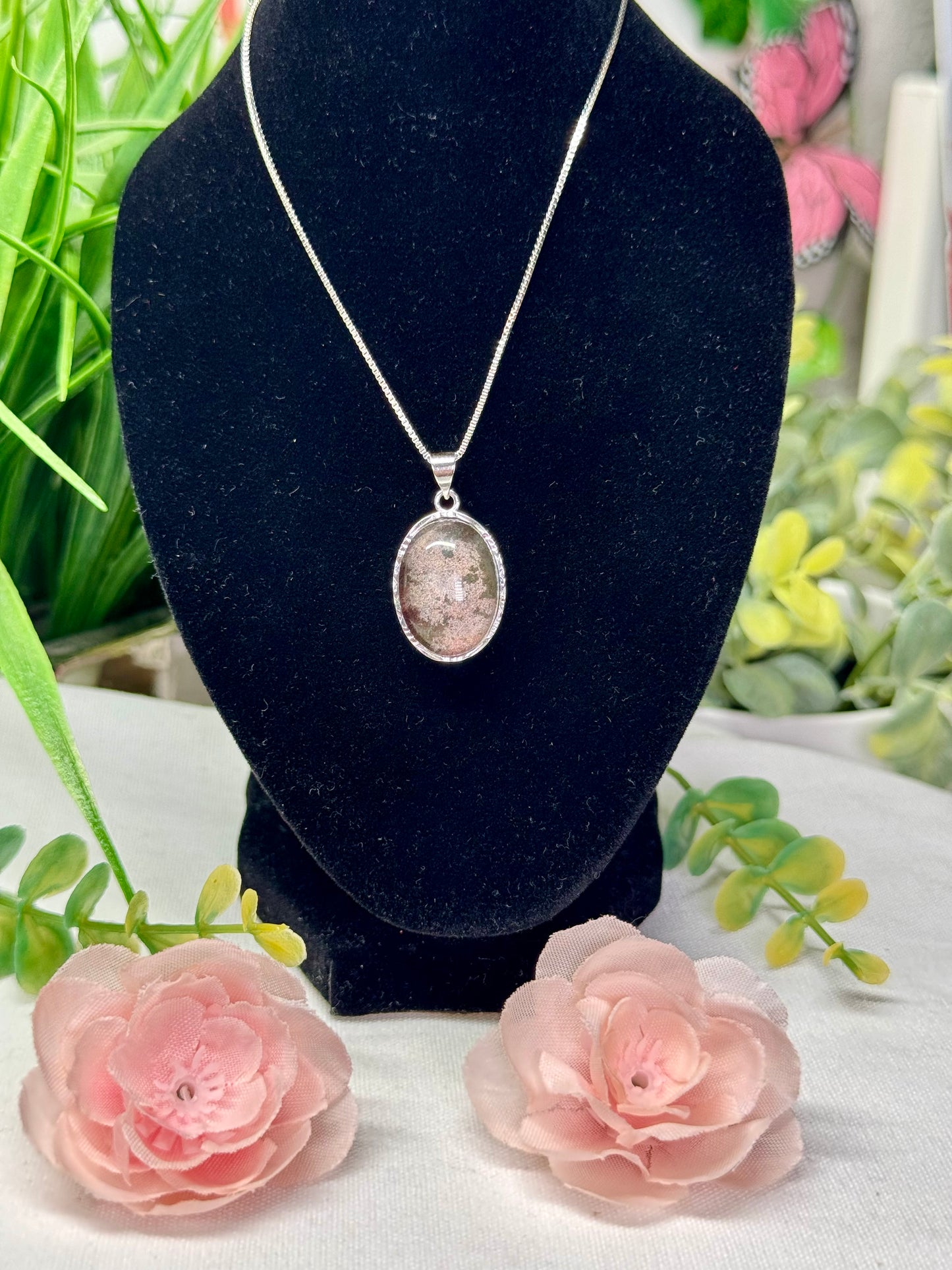 Garden Quartz necklace with adjustable chain 18” and smaller silver plated copper