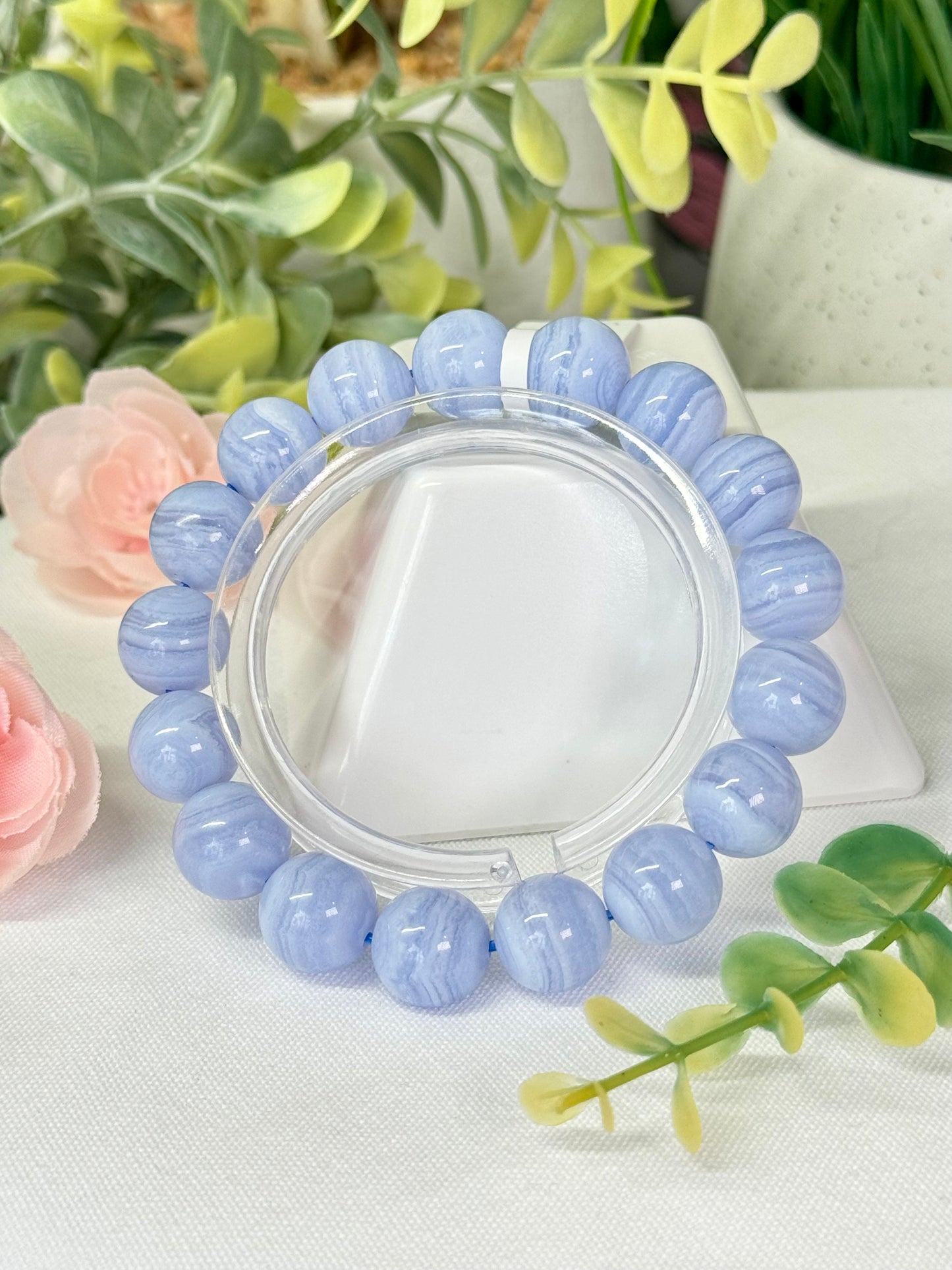 High quality blue lace agate bracelet. 12mm beads. Size 7” can be downsized