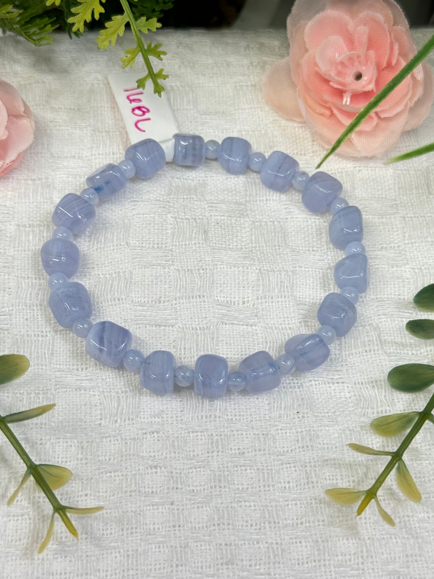 Blue lace agate cube bead bracelet