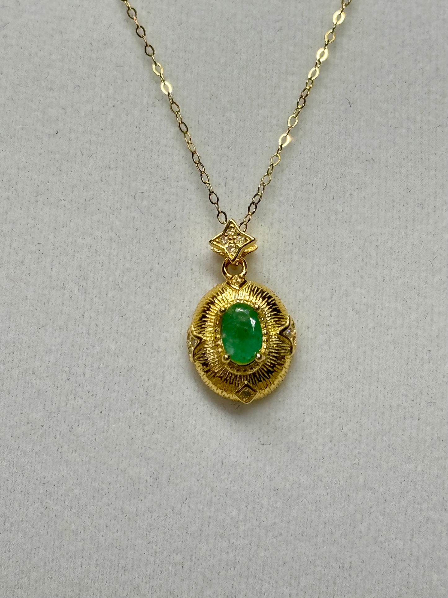 Emerald necklace. 14k gold plated S925 sterling silver with 17” chain