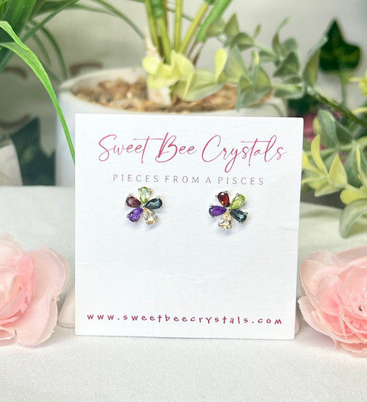 Multi stone flower earrings. S925 sterling silver and includes silicon backs