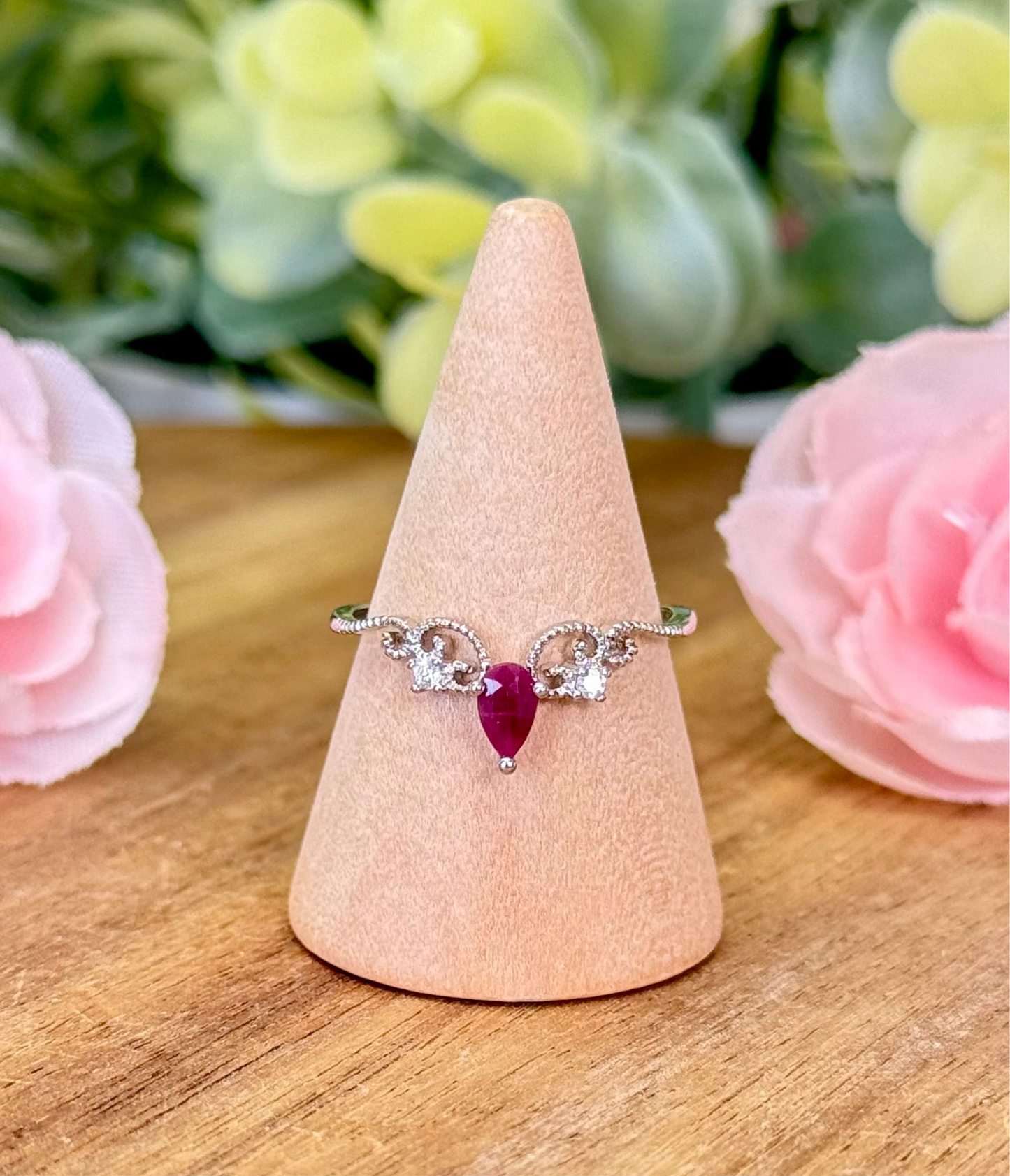 Dainty Ruby ring (UV reactive) *see pics. S925 plated copper and adjustable