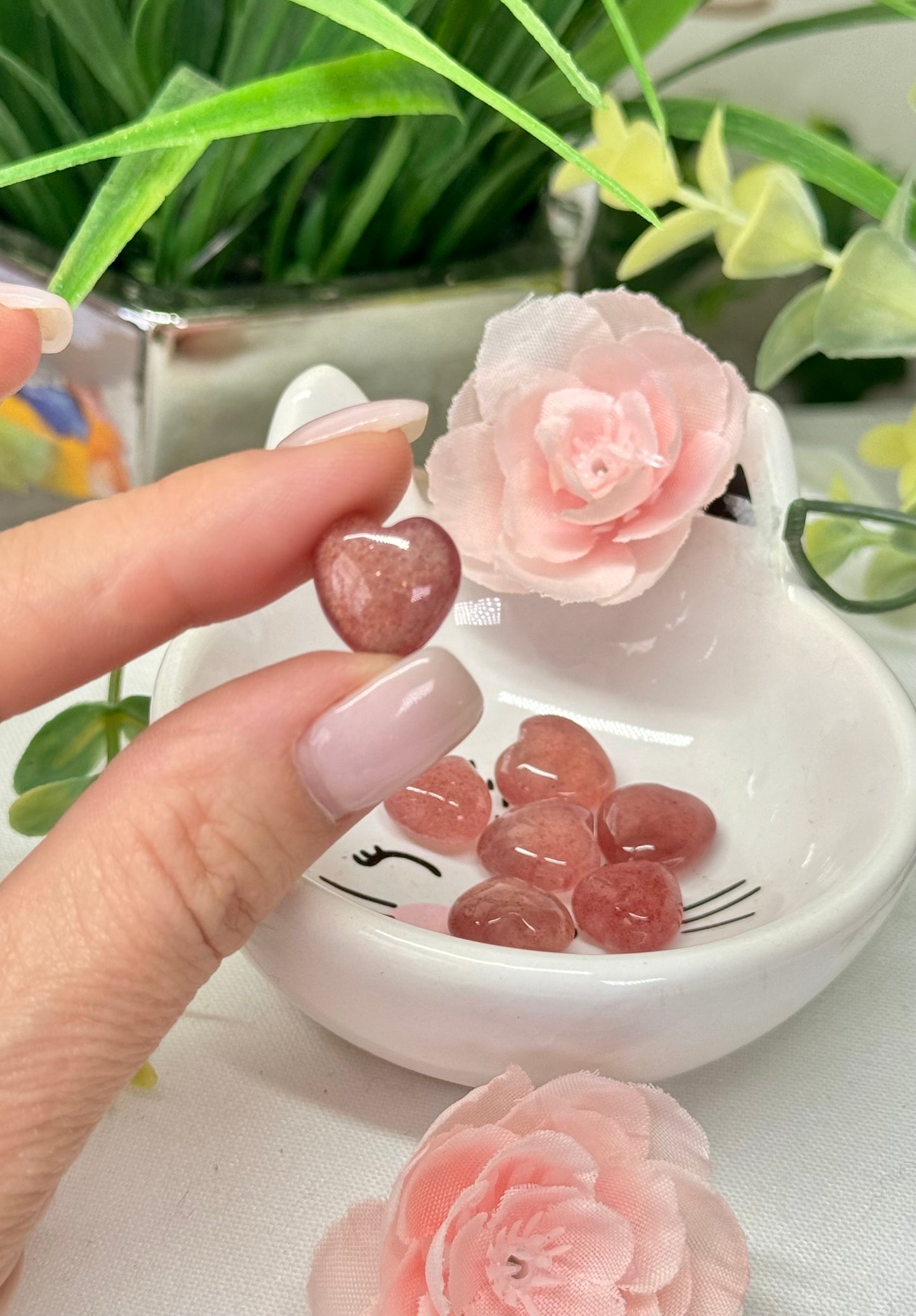 Mini strawberry Quartz hearts