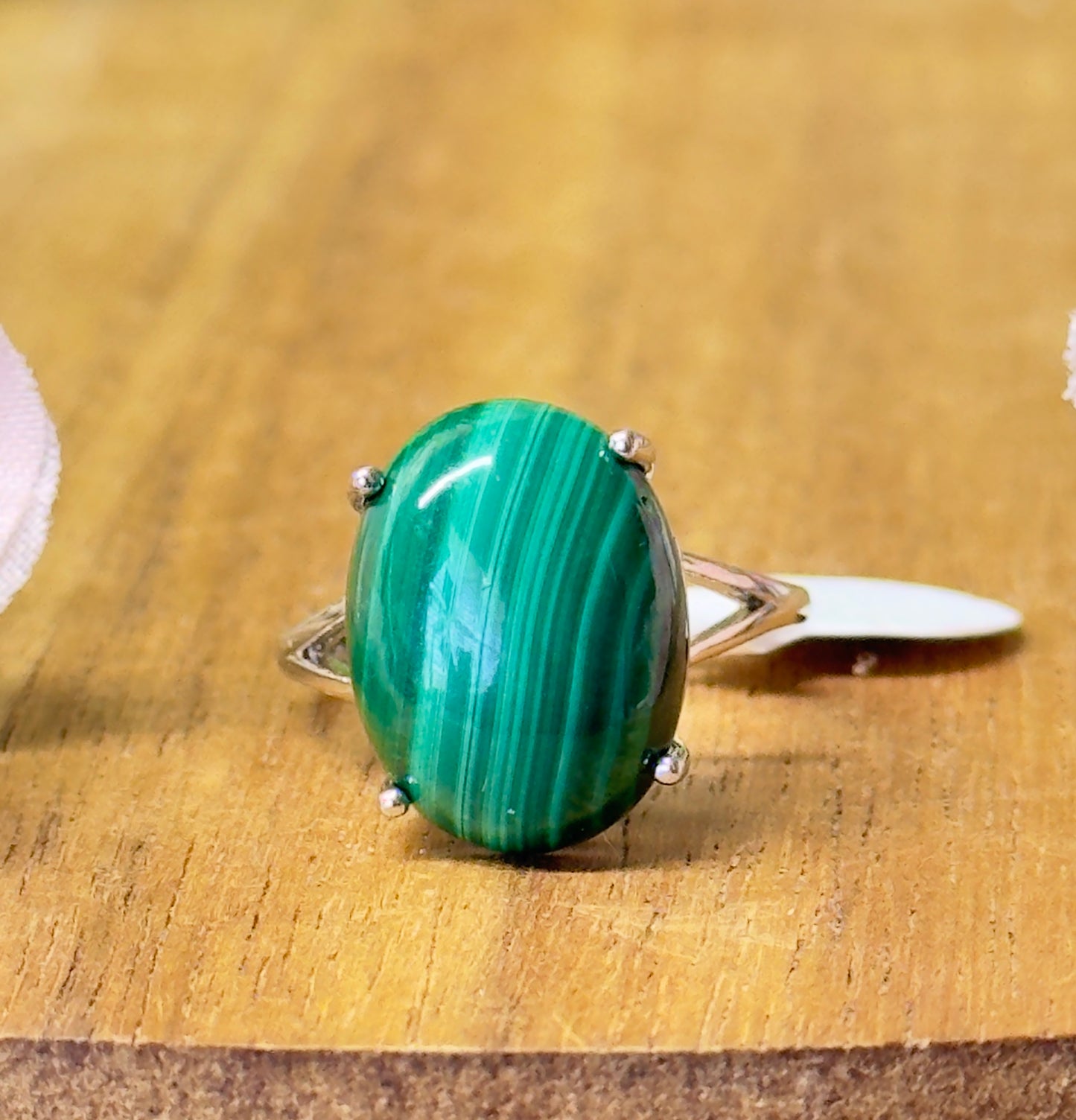 Malachite statement ring. S925 plated copper and adjustable size 4-10