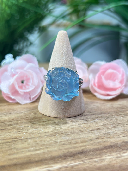 HQ aquamarine lotus ring s925 sterling silver adjustable