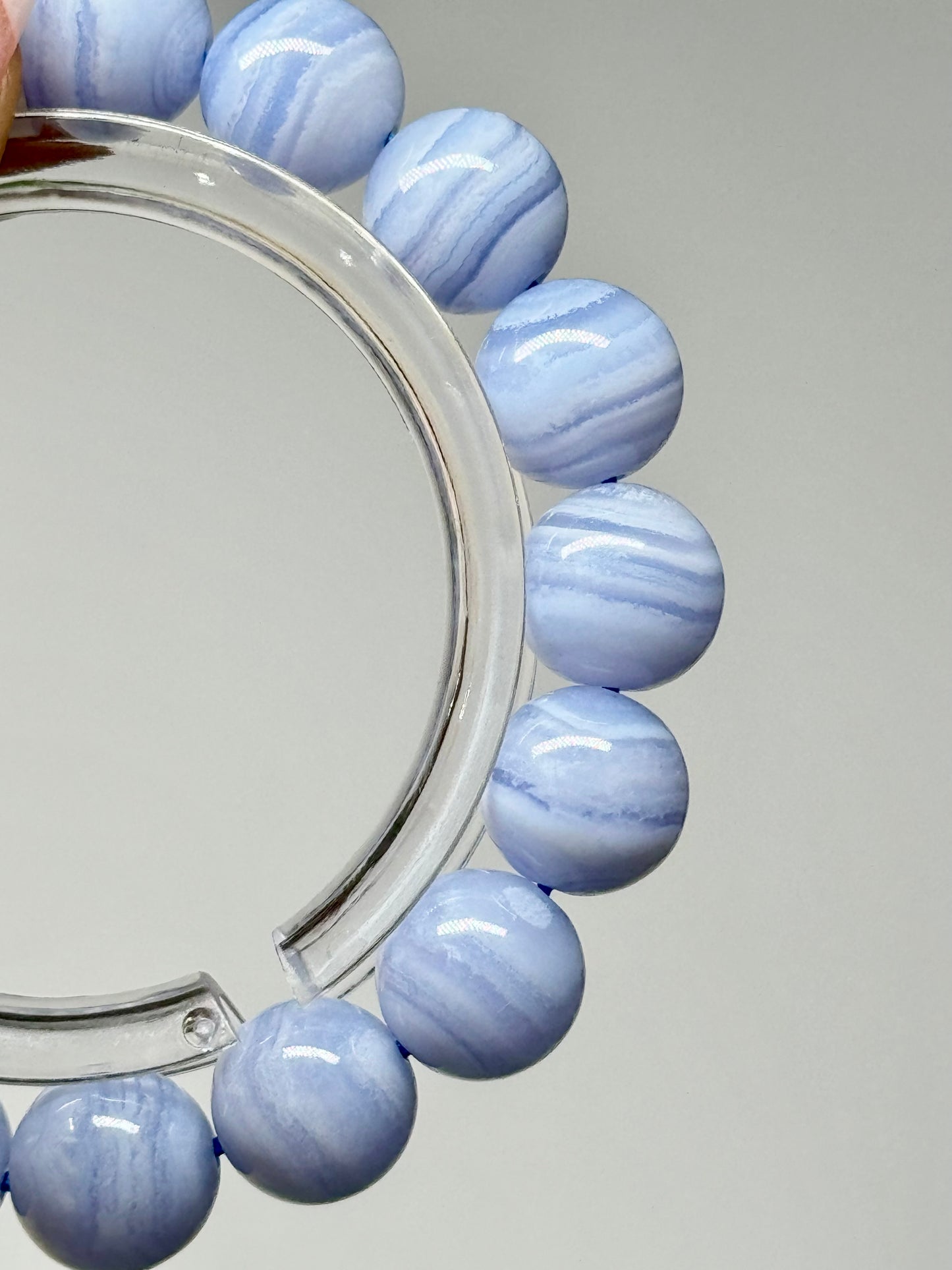 High quality blue lace agate bracelet. 12mm beads. Size 7” can be downsized