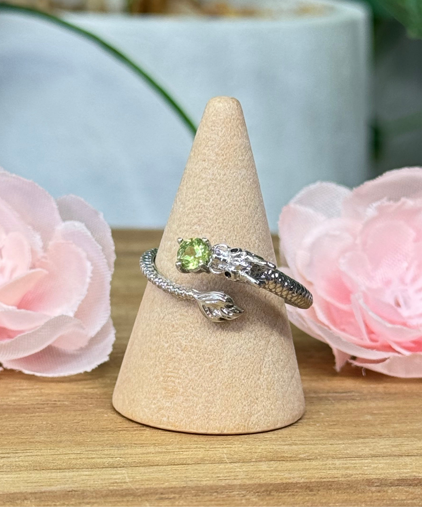 Peridot dragon ring s925 plated copper and adjustable