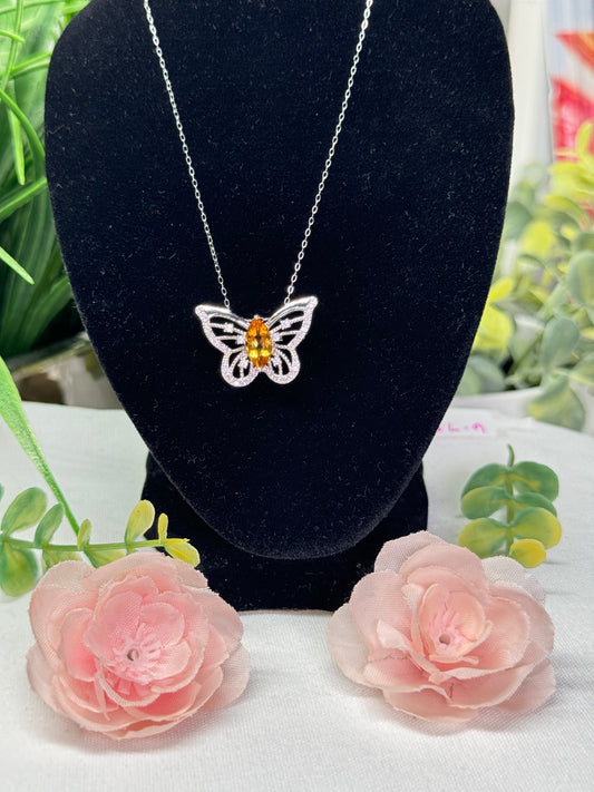 Citrine butterfly necklace s925 sterling silver with 17” chain