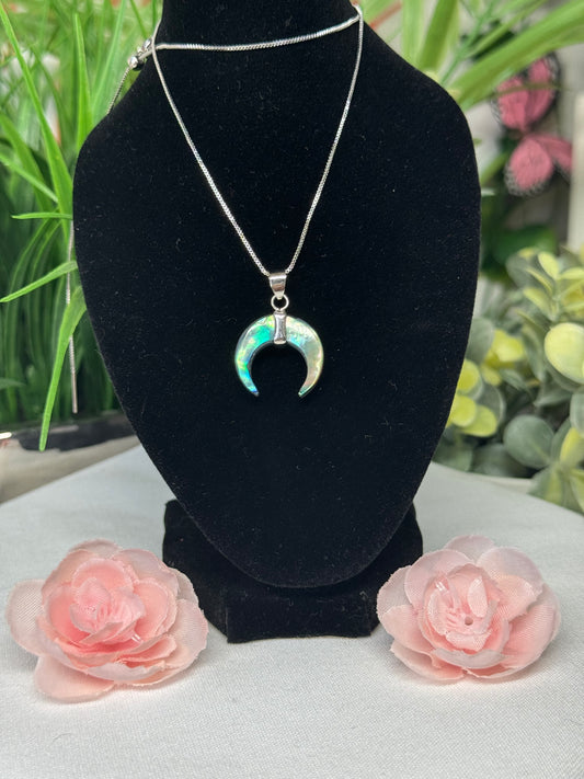 Abalone shell moon necklace. S925 plated copper with 18” and under adjustable chain