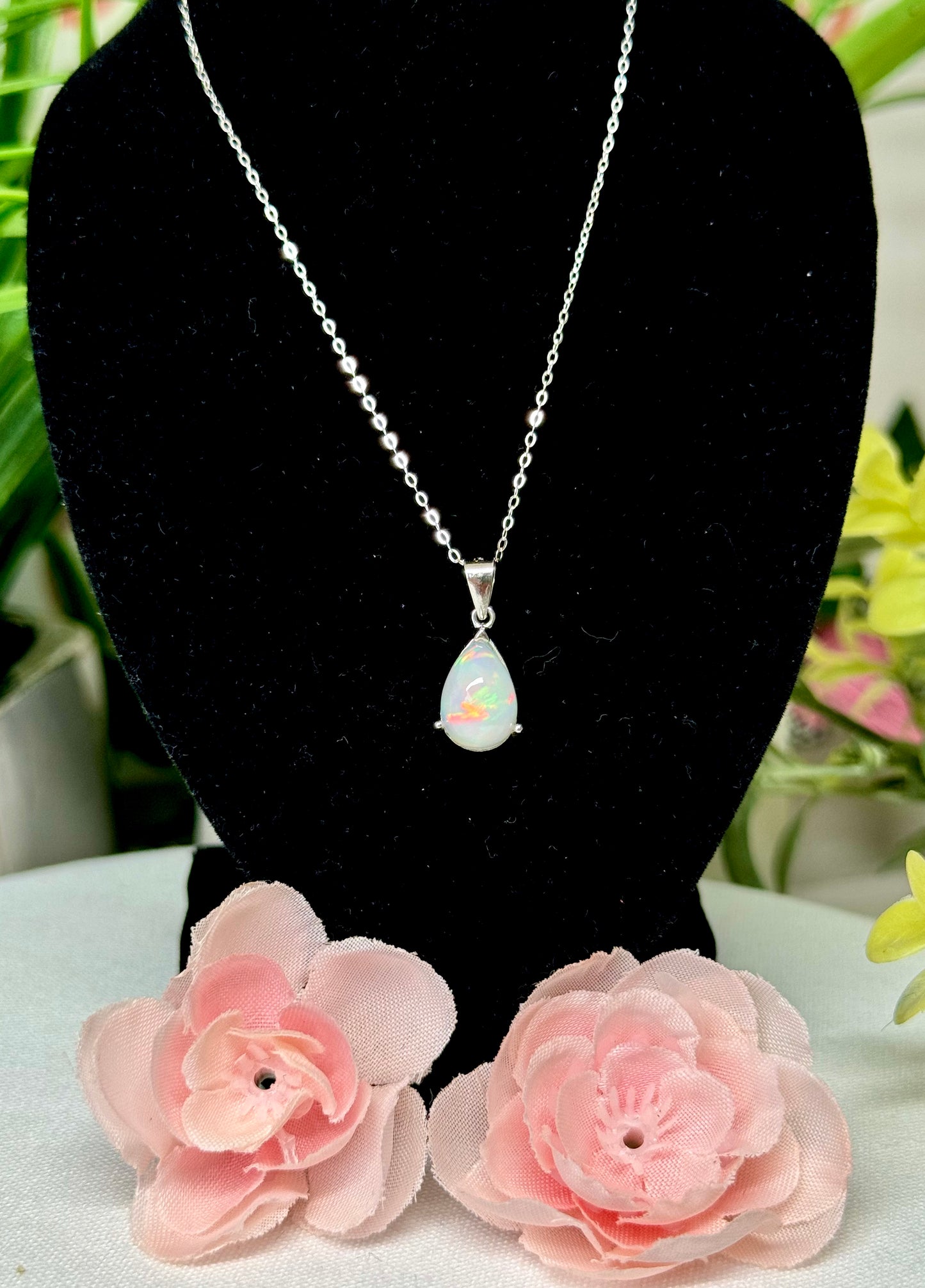 Opal teardrop necklace, gorgeous flash! S925 sterling silver with 18” chain. See attached video