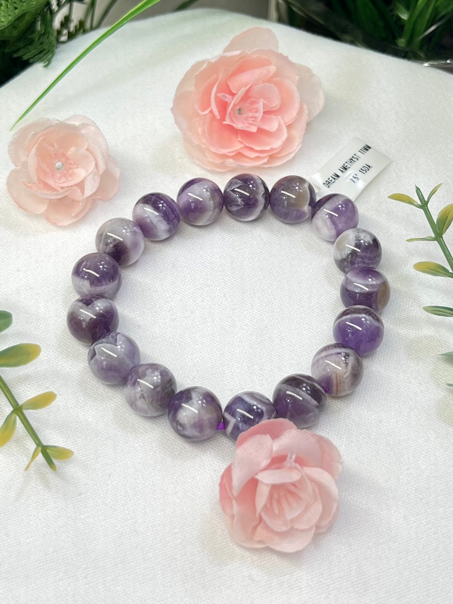 Dream/Chevron amethyst bracelet 11mm beads size 7.5”