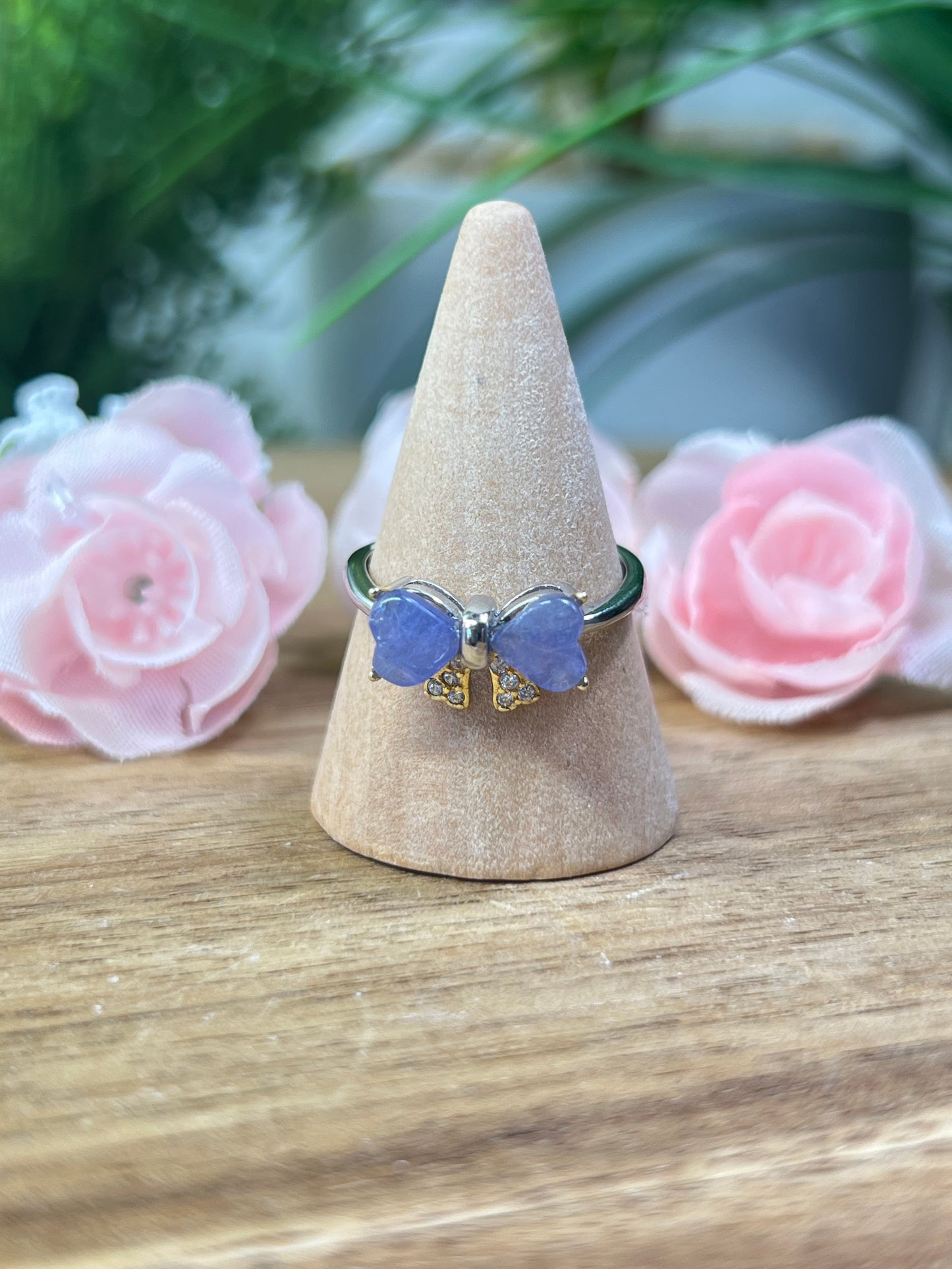 Tanzanite bow ring s925 sterling silver and gold plated adjustable