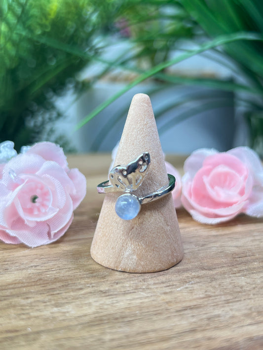 Moonstone butterfly ring s925 sterling silver plated copper adjustable