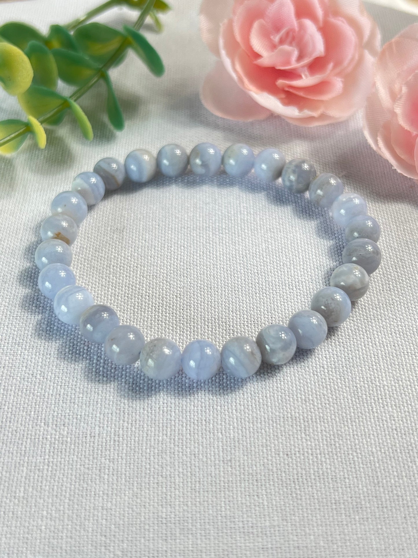 Blue lace agate bracelet 6mm beads (elastic)