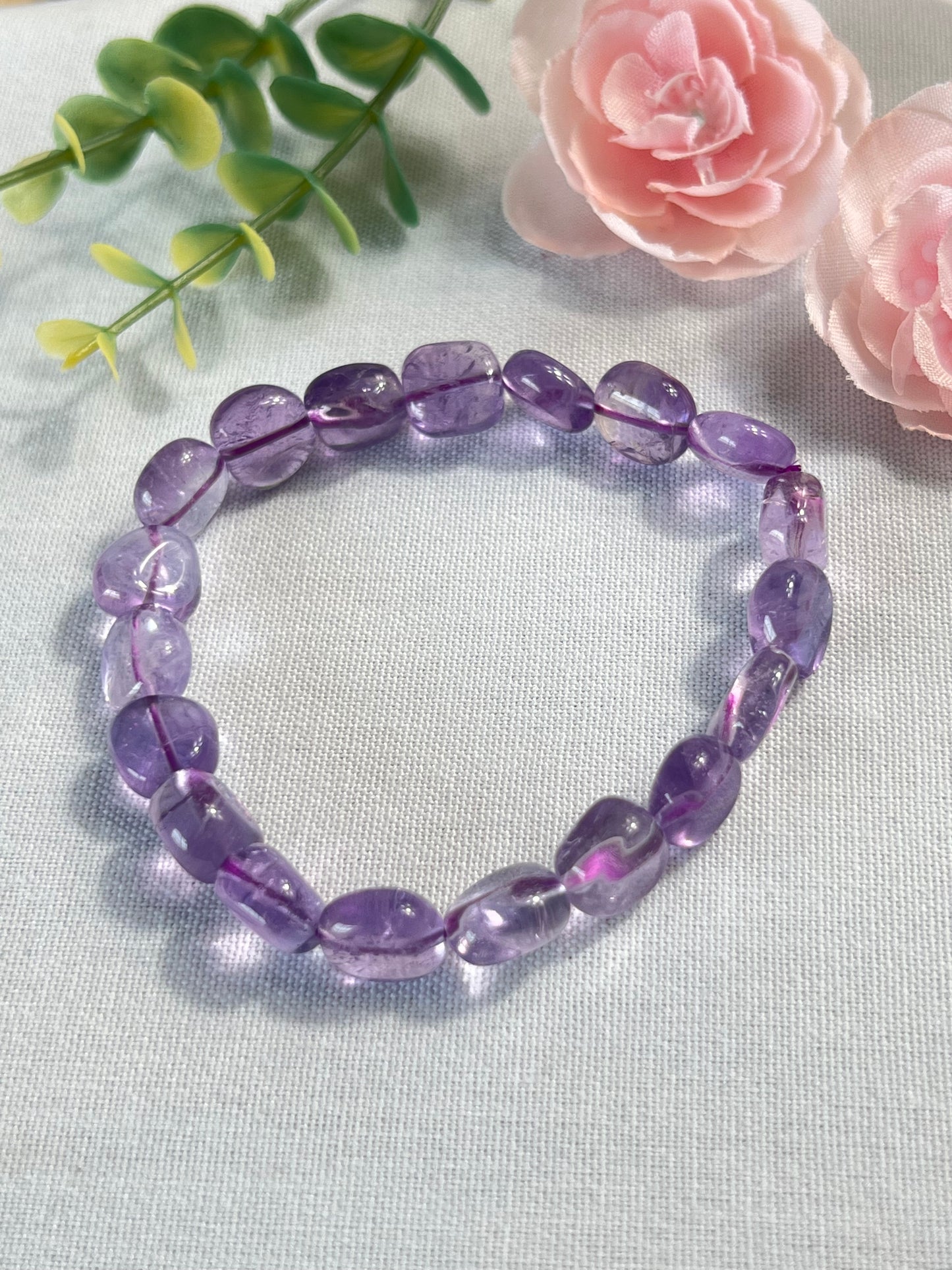 Amethyst bracelet round or pebble beads 8-9mm (elastic)