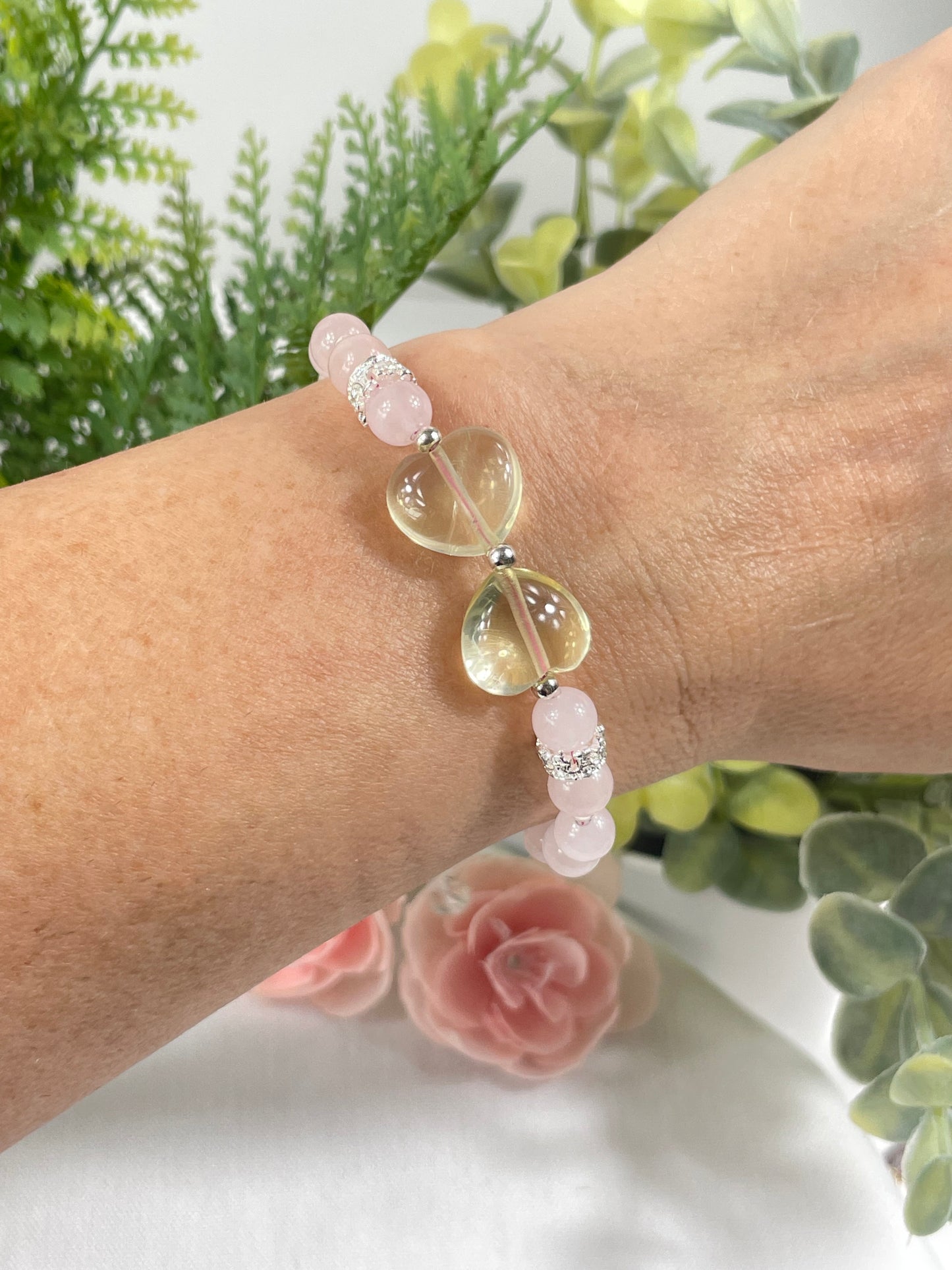 Citrine hearts and rose Quartz adjustable design bracelet