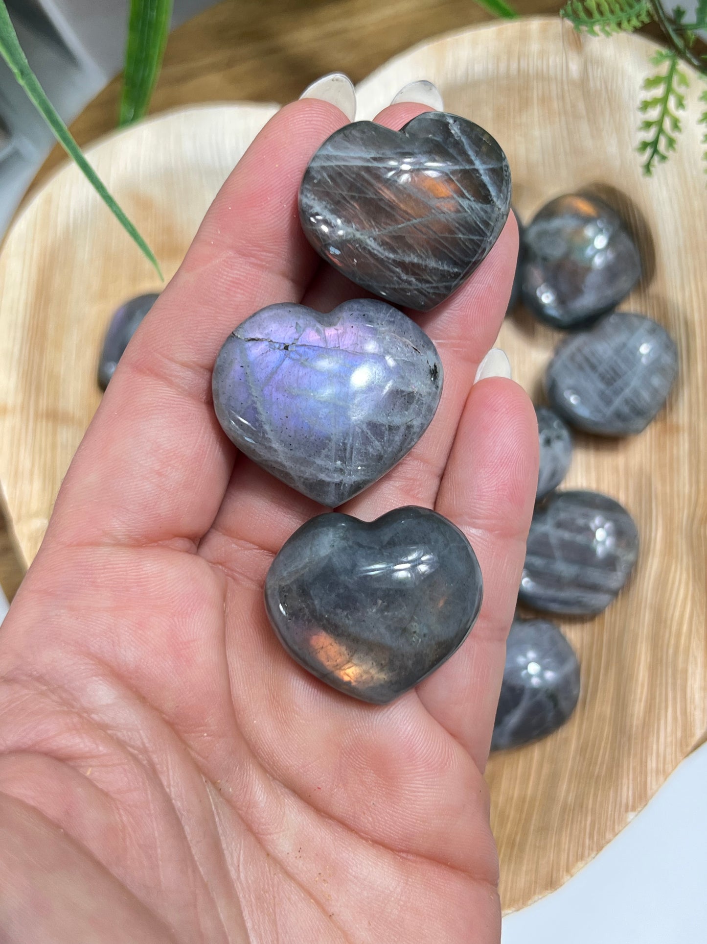 Rainbow labradorite small hearts