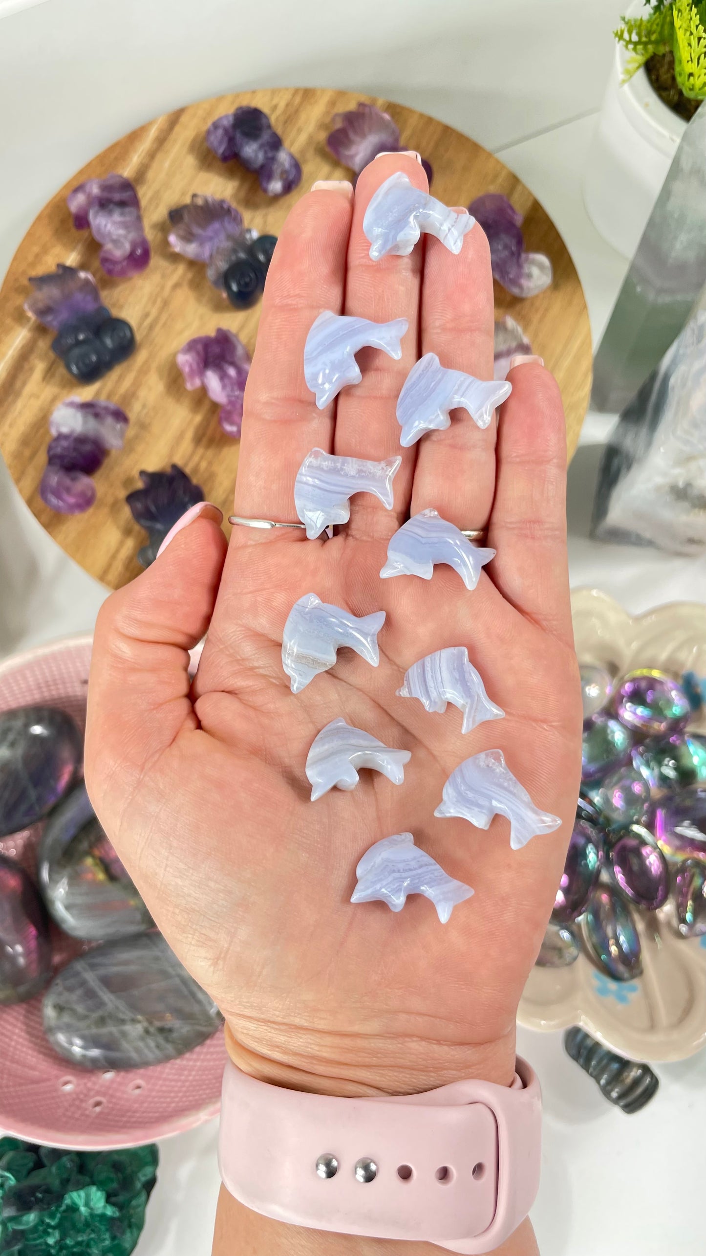 Mini Blue lace agate dolphin carving