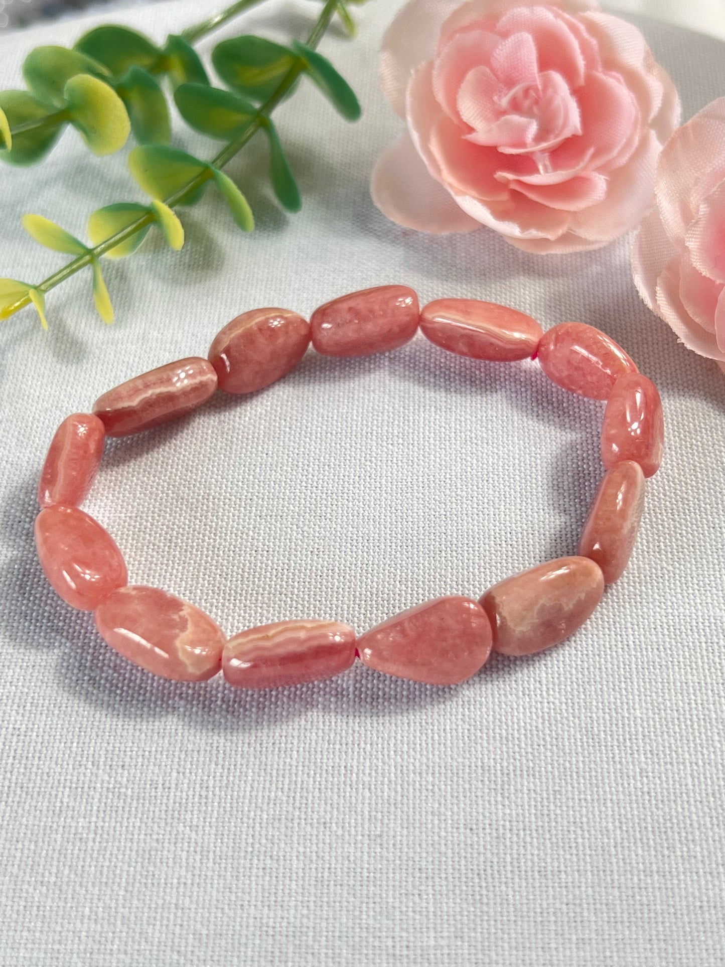 Rhodochrosite pebble bracelet ~10mm beads (elastic)