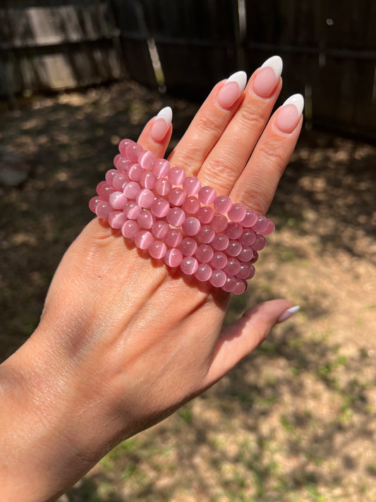 Pink Cat Eye Bracelet (man made material)