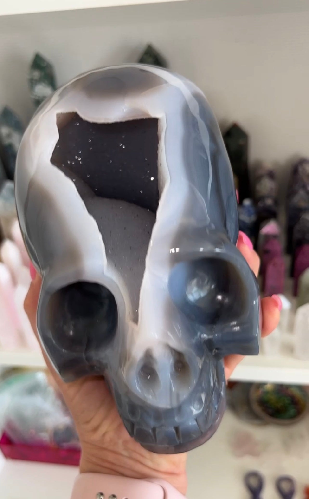 XXXL Druzy agate skull with mega sparkle