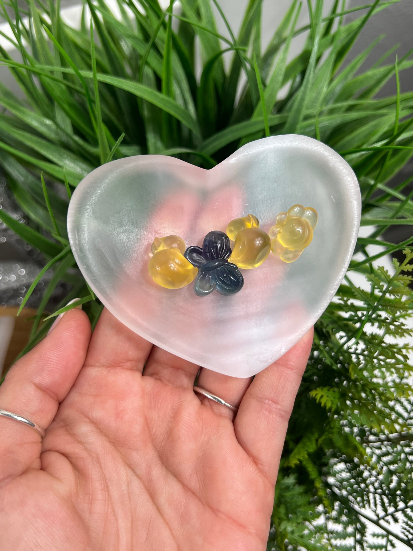 Selenite heart shaped bowl