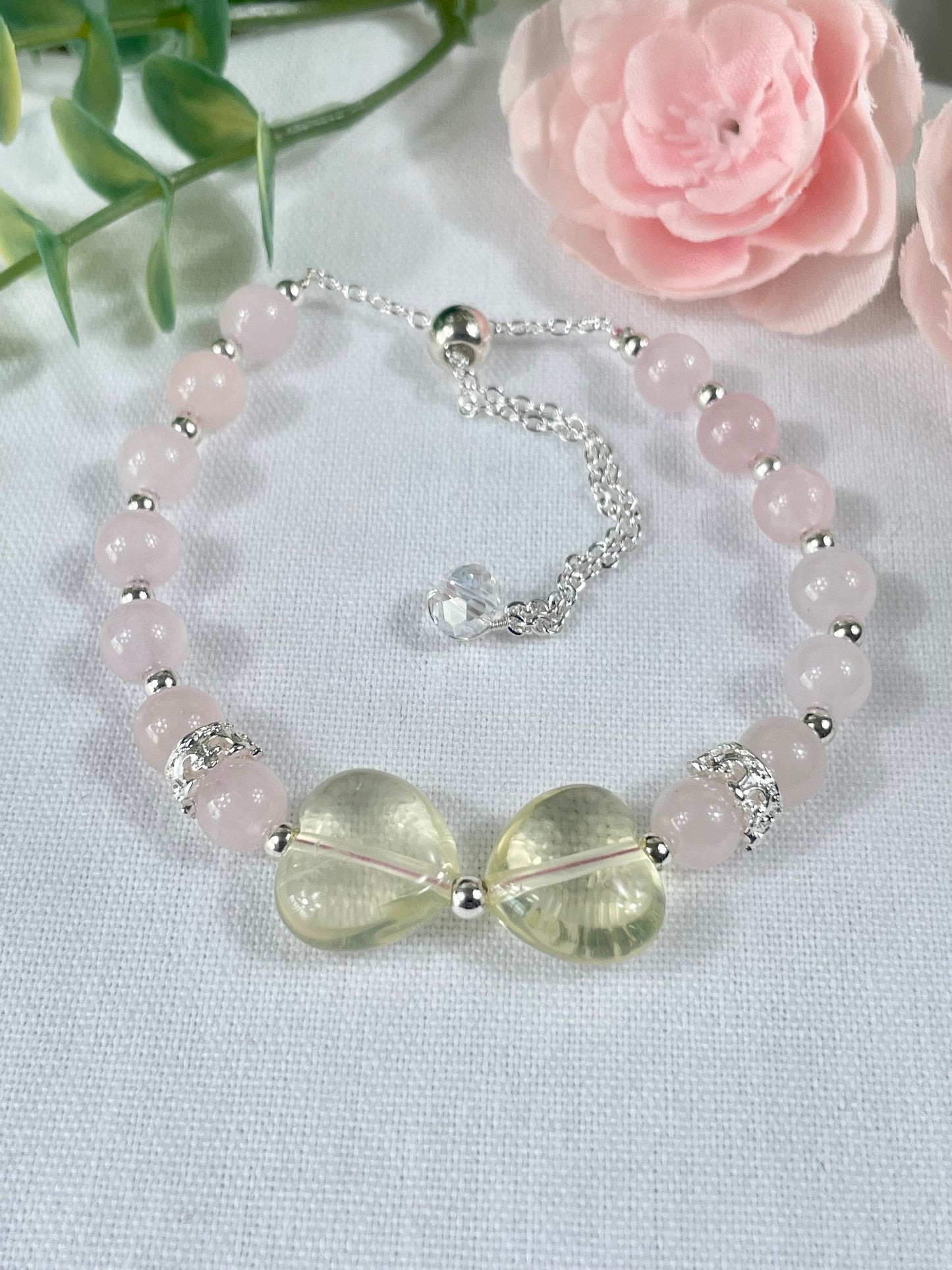 Citrine hearts and rose Quartz adjustable design bracelet