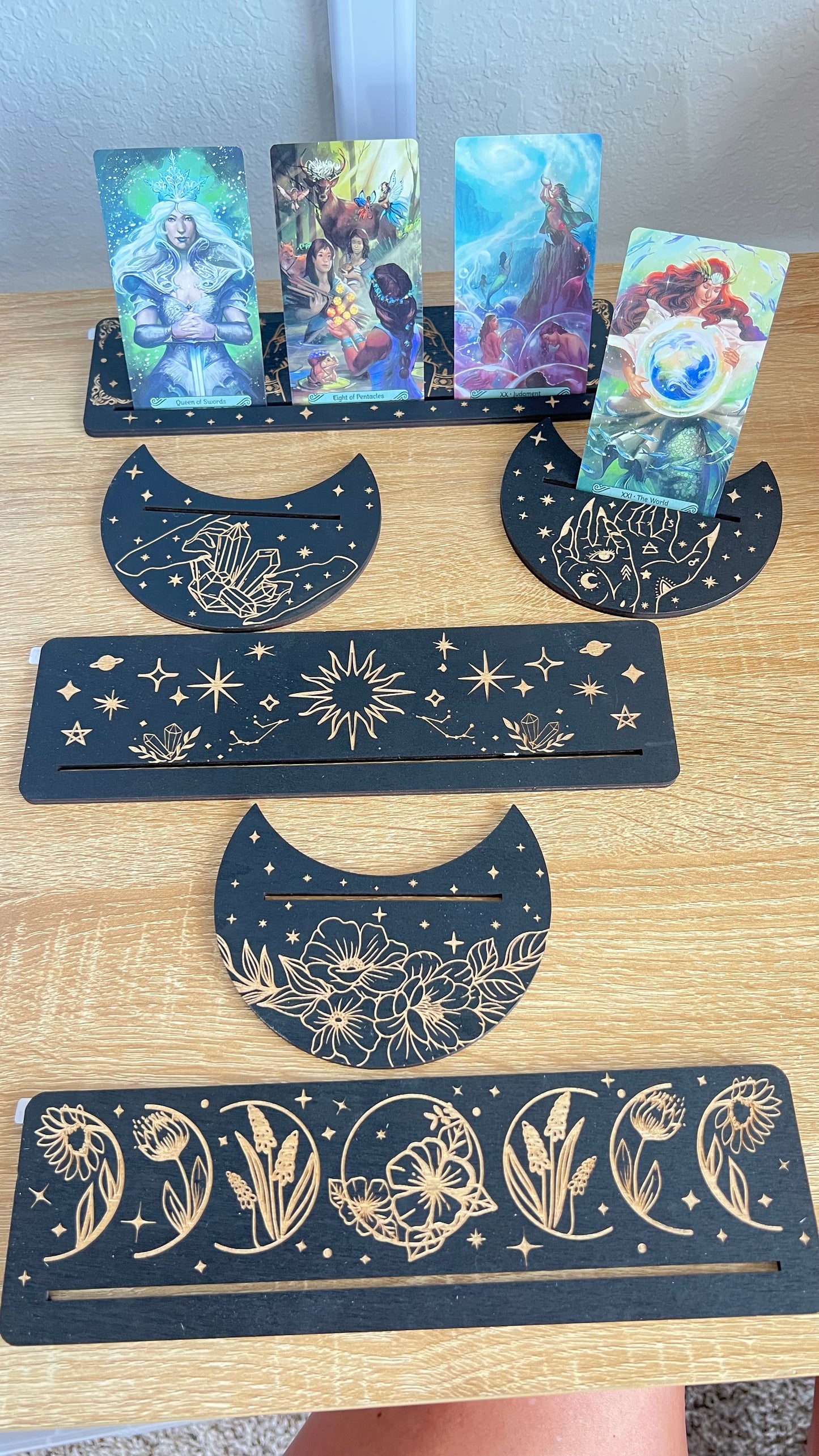 Wooden tarot card holder set