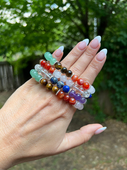 Chakra bracelet with silver spacers