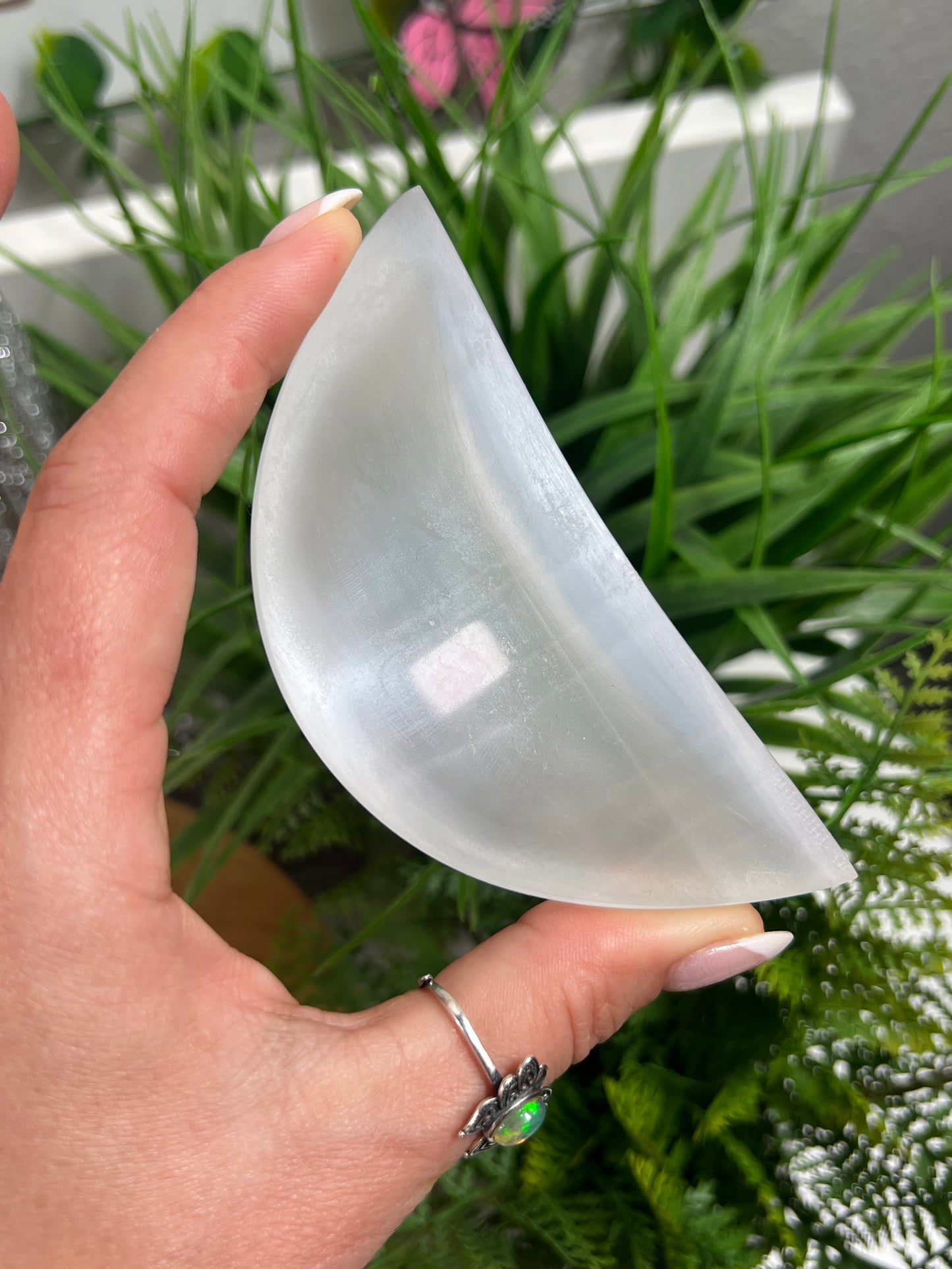 Selenite moon bowl