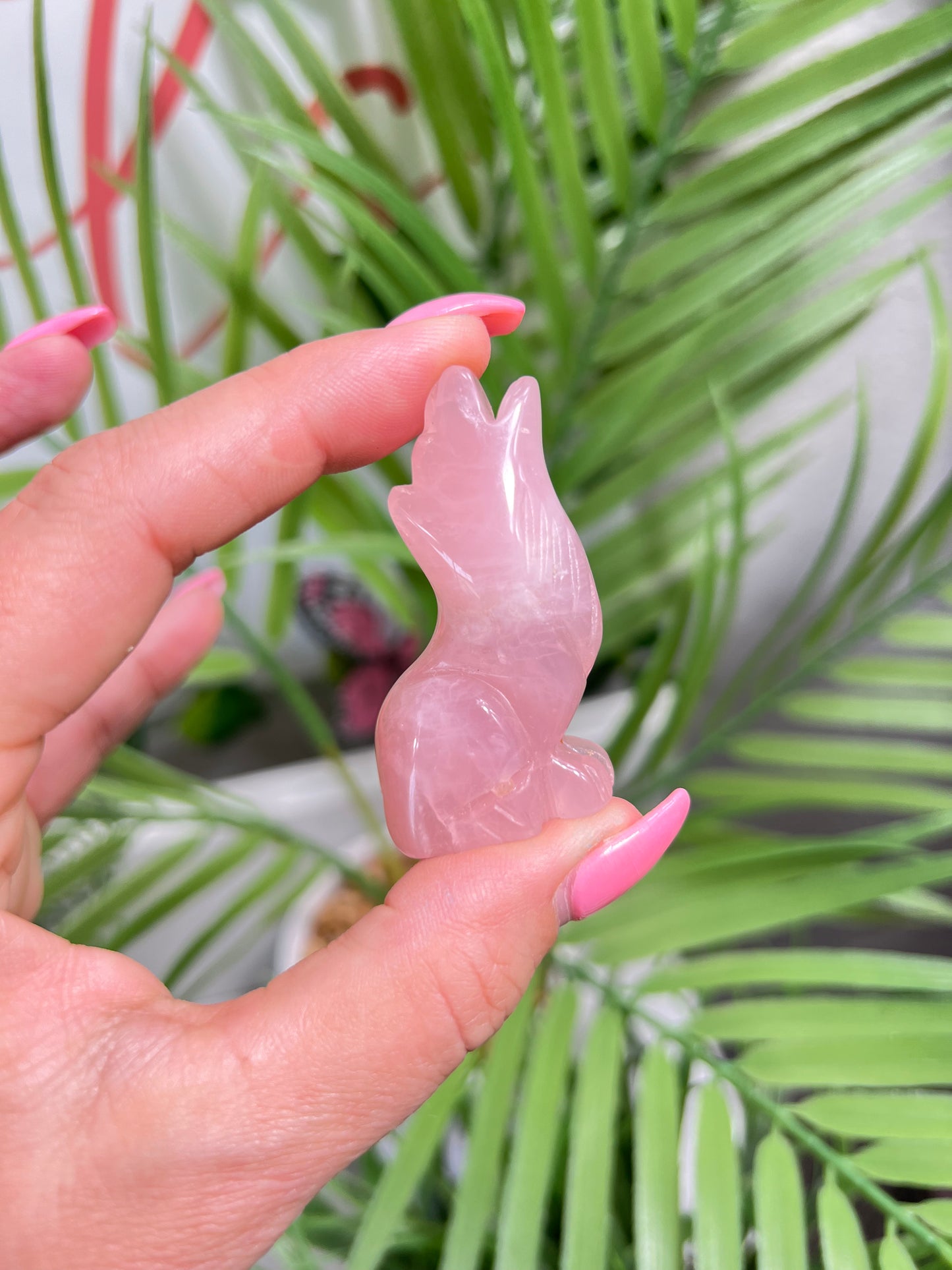 Rose Quartz wolf carving