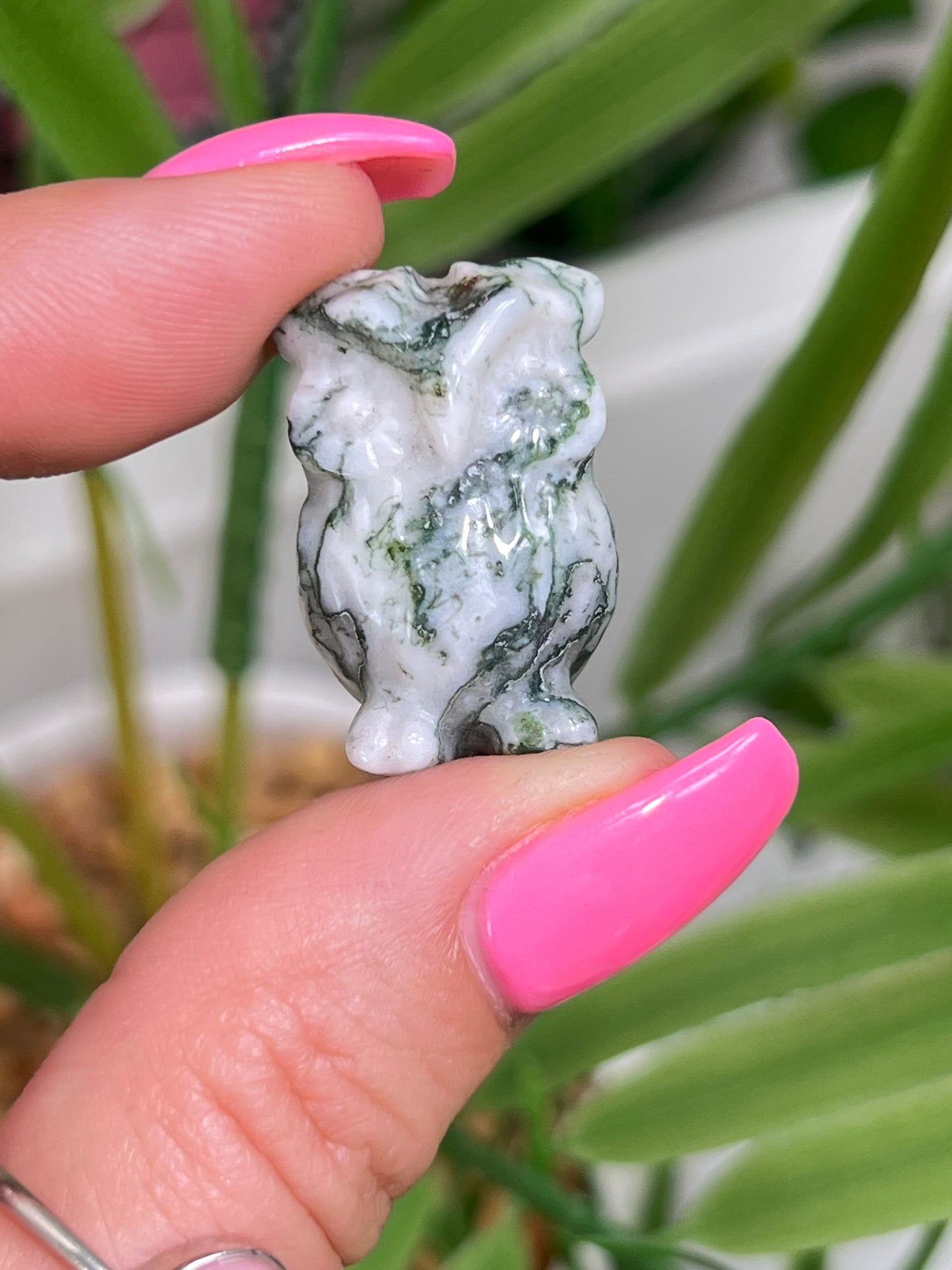 Moss agate mini owl