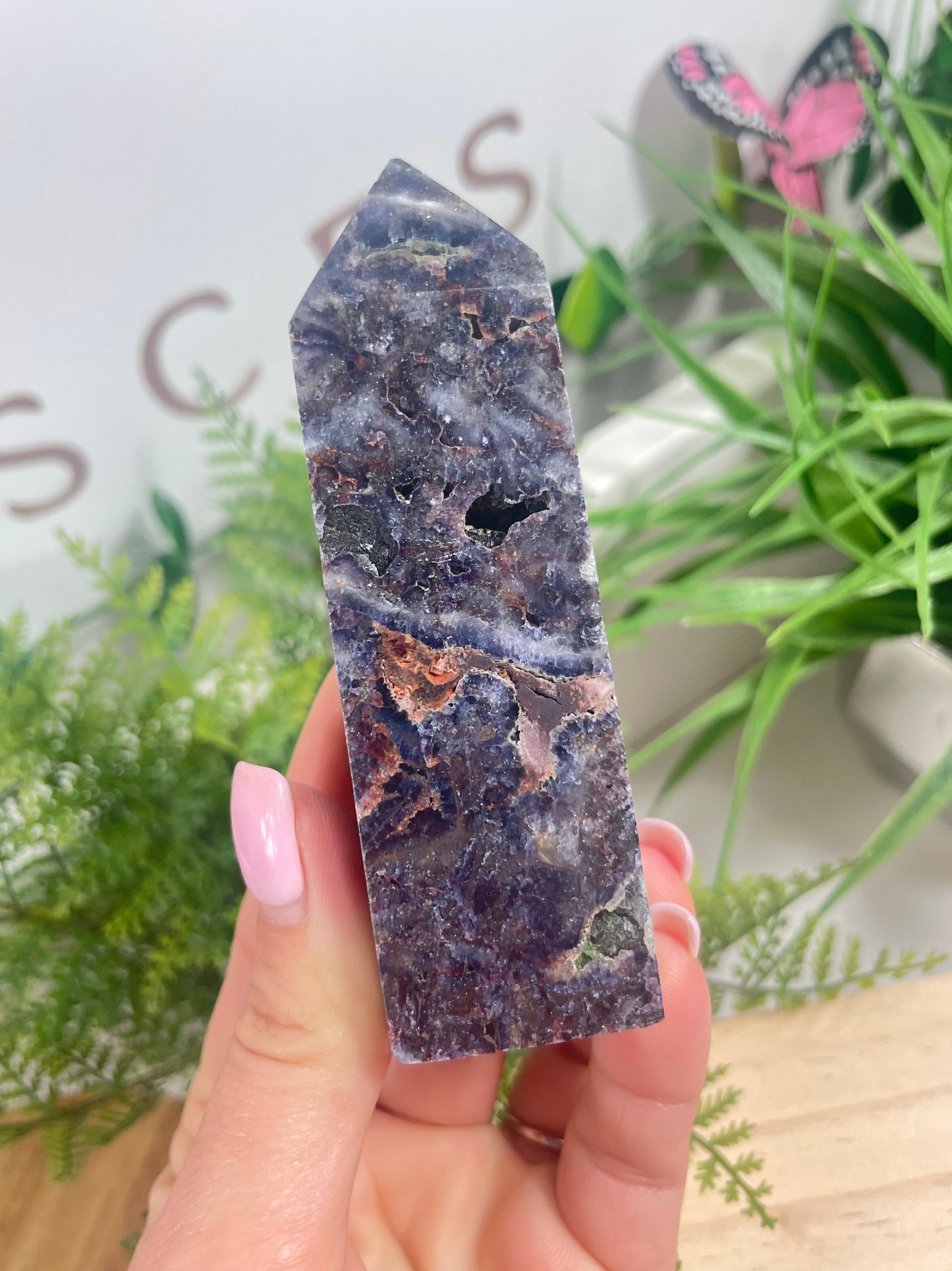 Dark purple sphalerite obelisks/towers